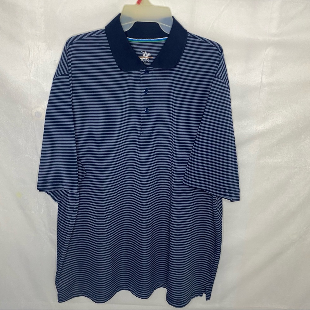 Beverly Hills Polo Club Men's XL Short Sleeve Polo Shirt Striped White/Blue